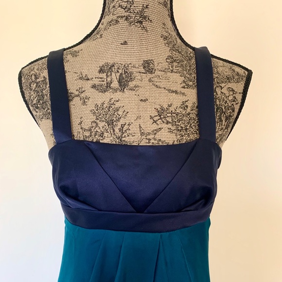 Vera Wang Silk Cocktail Dress in Teal/Navy - Picture 2 of 7